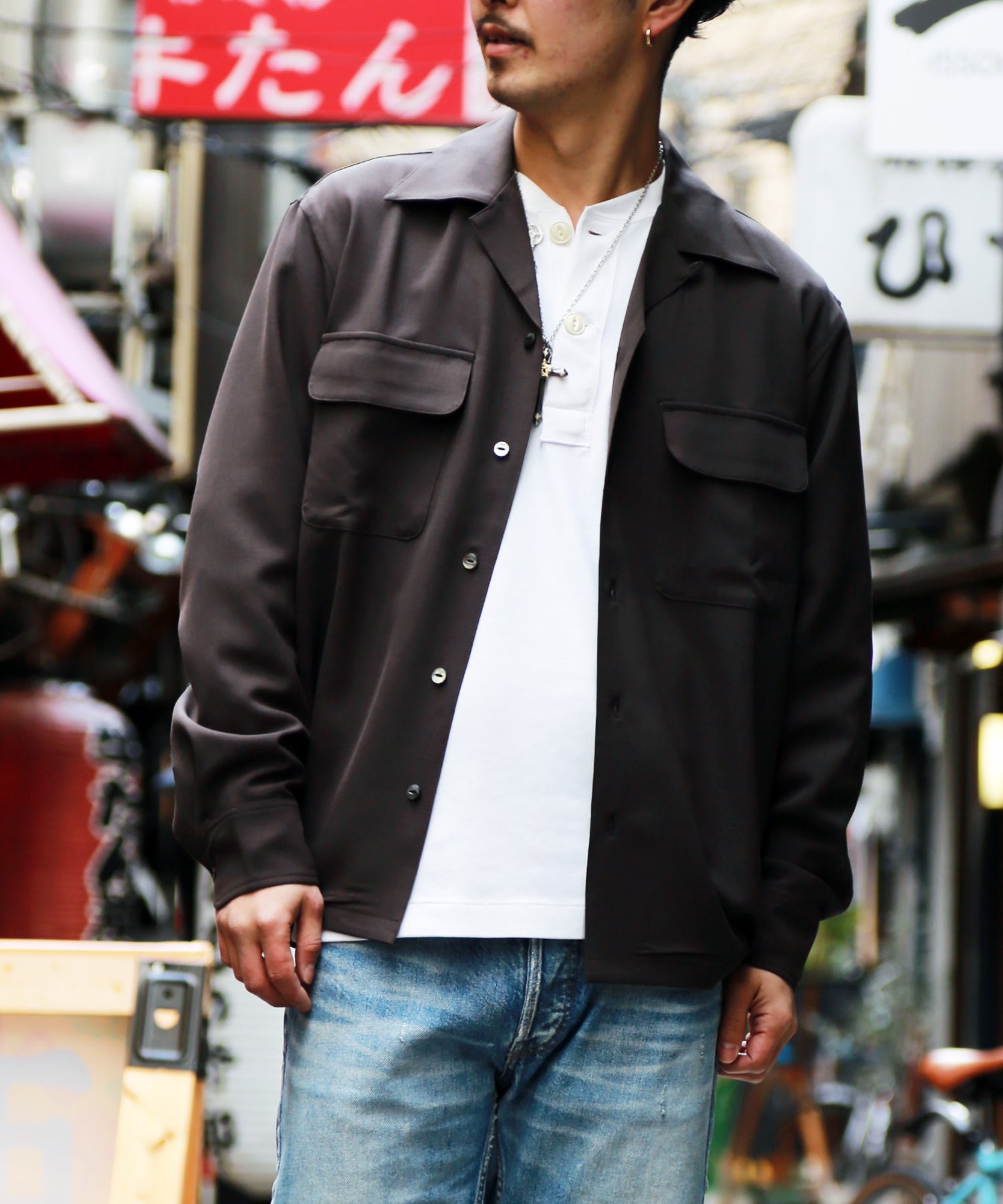 RELAX TWILL OPEN COLLAR SHIRTS / BLACK – TMT OFFICIAL ONLINE STORE