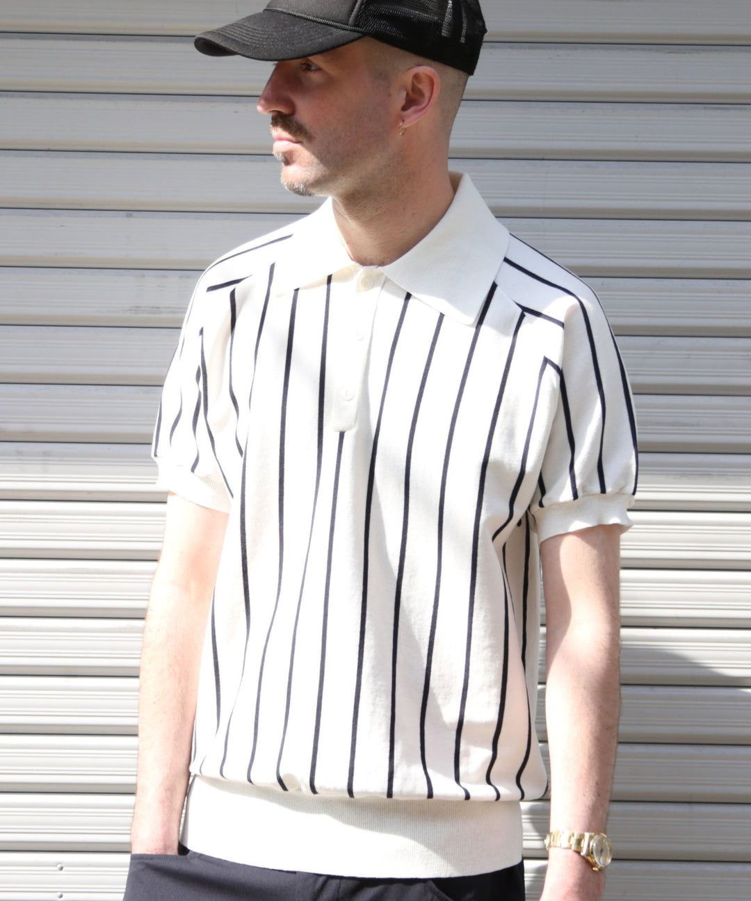 DRY KNIT STRIPE POLO SHIRTS／WHITE