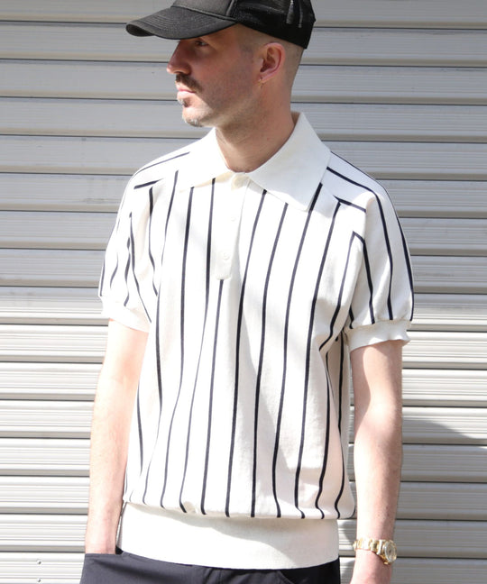 DRY KNIT STRIPE POLO SHIRTS／WHITE