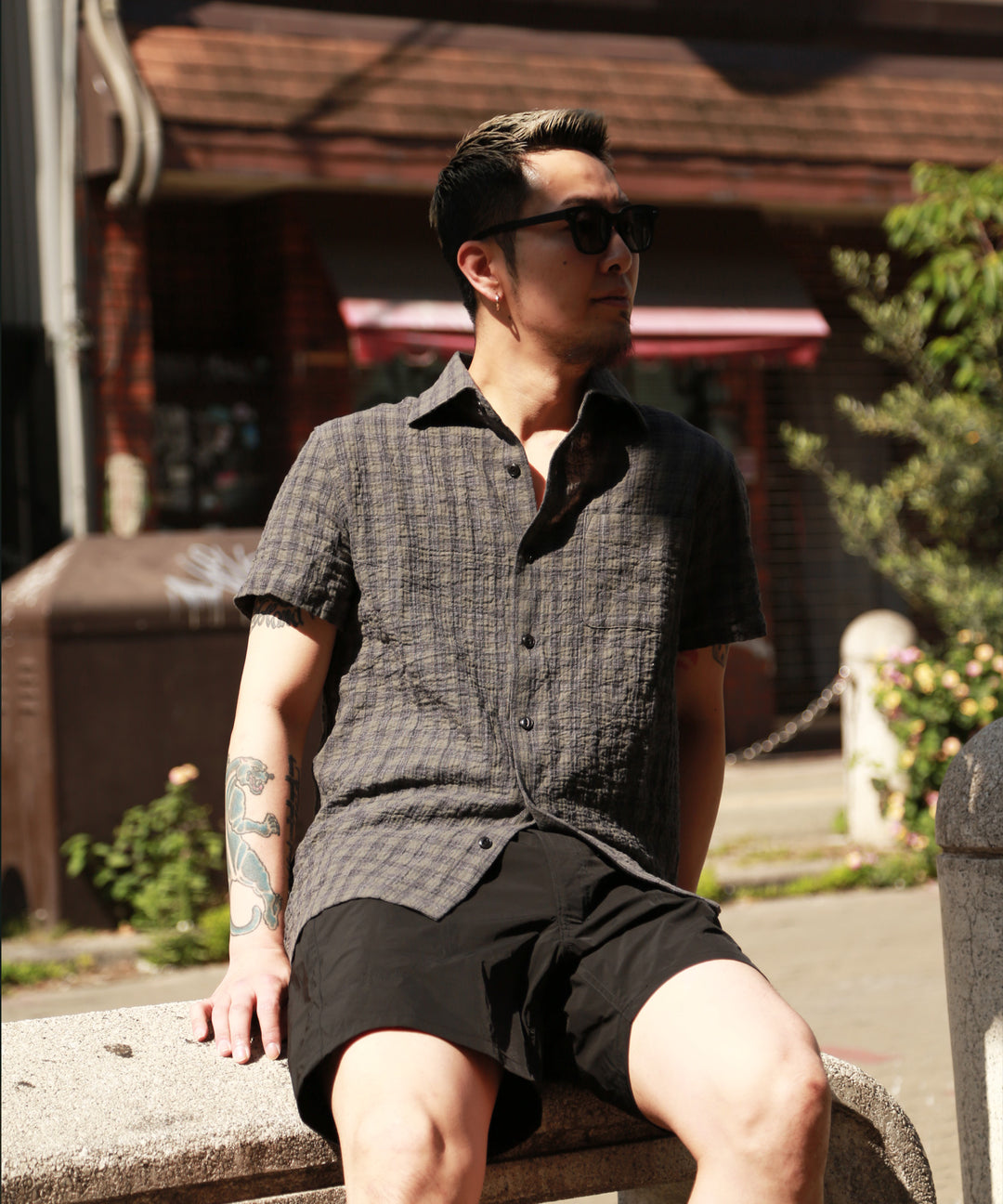 SHEARING CHECK SHORT SLEEVE SHIRTS／GRAY