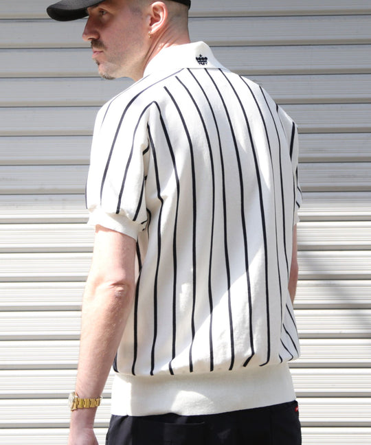DRY KNIT STRIPE POLO SHIRTS／WHITE