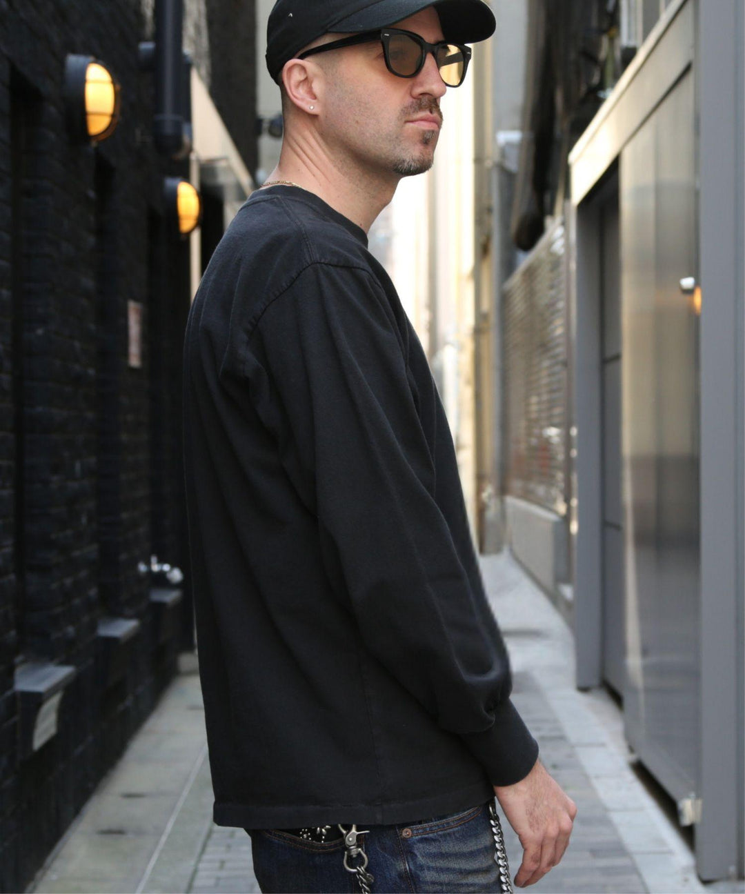 DRY COTTON JERSEY EMBROIDERY L/STEE／BLACK