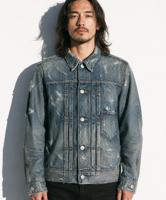 ※8月下旬発送予定【HQ DENIM】TRUCKER JACKET(damaged)