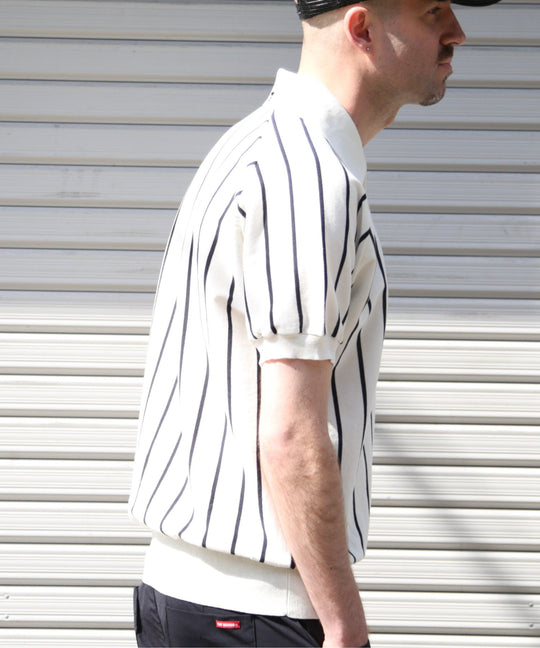 DRY KNIT STRIPE POLO SHIRTS／WHITE