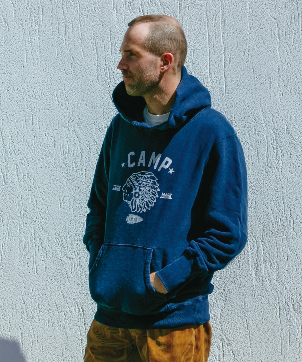 【9月下旬発送予定】VINTAGE INDIGO DYE SWEAT HOODIE(indian head)／INDIGO