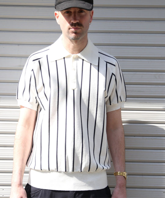 DRY KNIT STRIPE POLO SHIRTS／WHITE