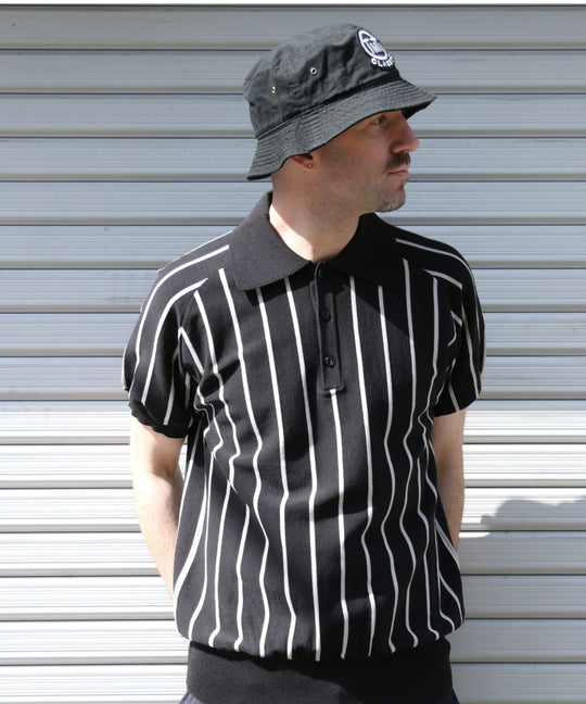 DRY KNIT STRIPE POLO SHIRTS／BLACK