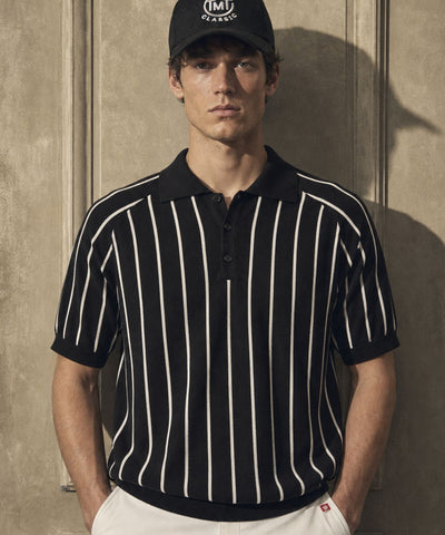 DRY KNIT STRIPE POLO SHIRTS／BLACK
