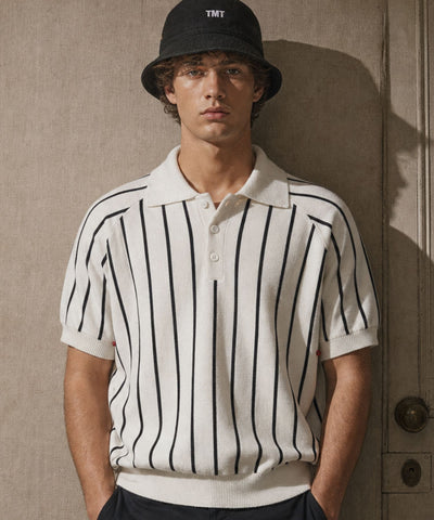 DRY KNIT STRIPE POLO SHIRTS／WHITE