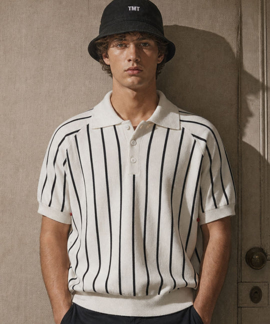 DRY KNIT STRIPE POLO SHIRTS／WHITE