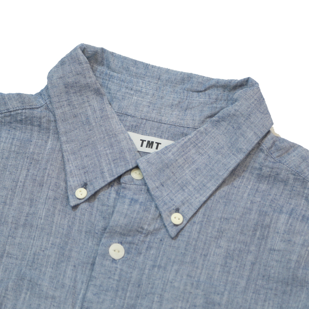 COTTON LINEN CHAMBRAY SHIRTS／ NAVY