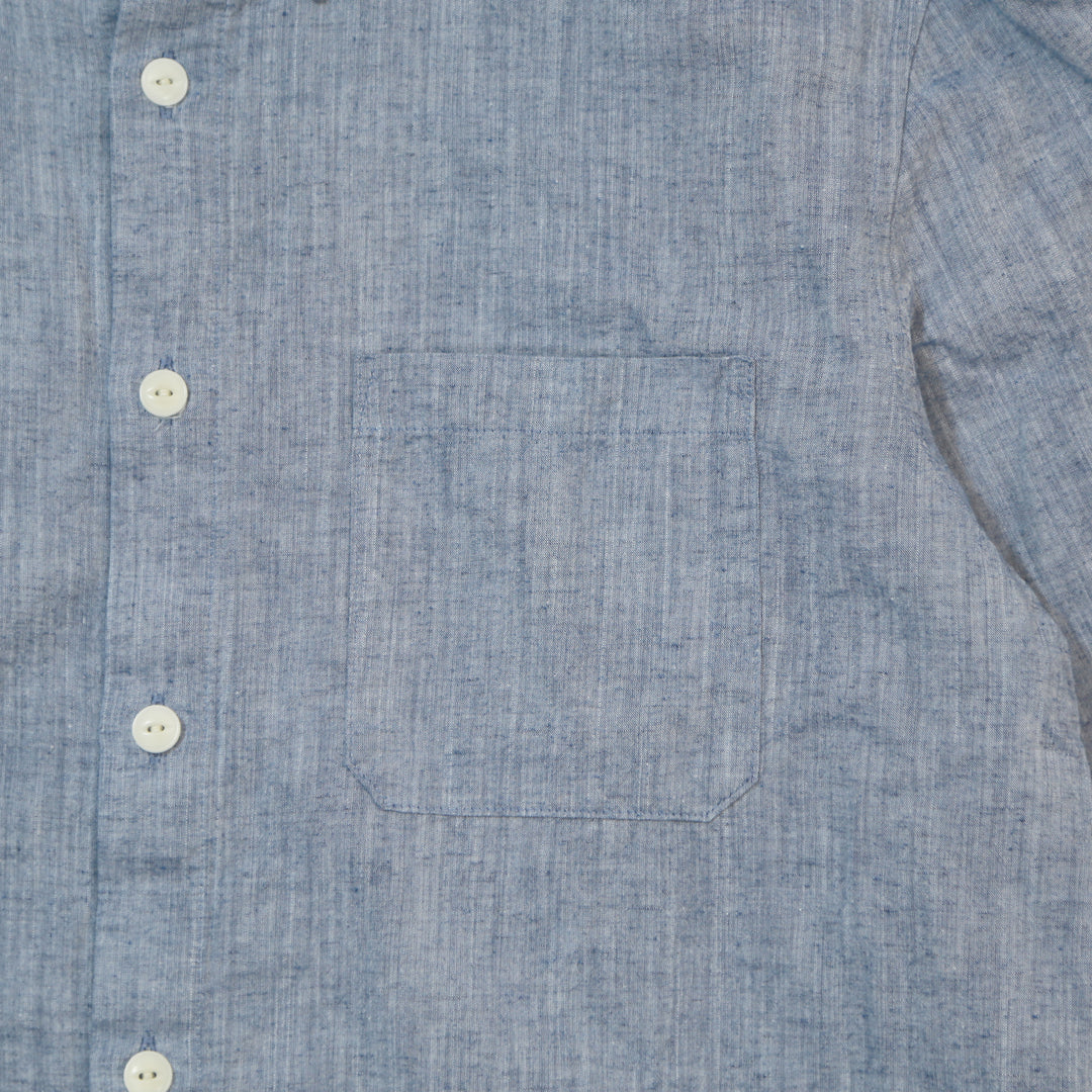 COTTON LINEN CHAMBRAY SHIRTS／ NAVY