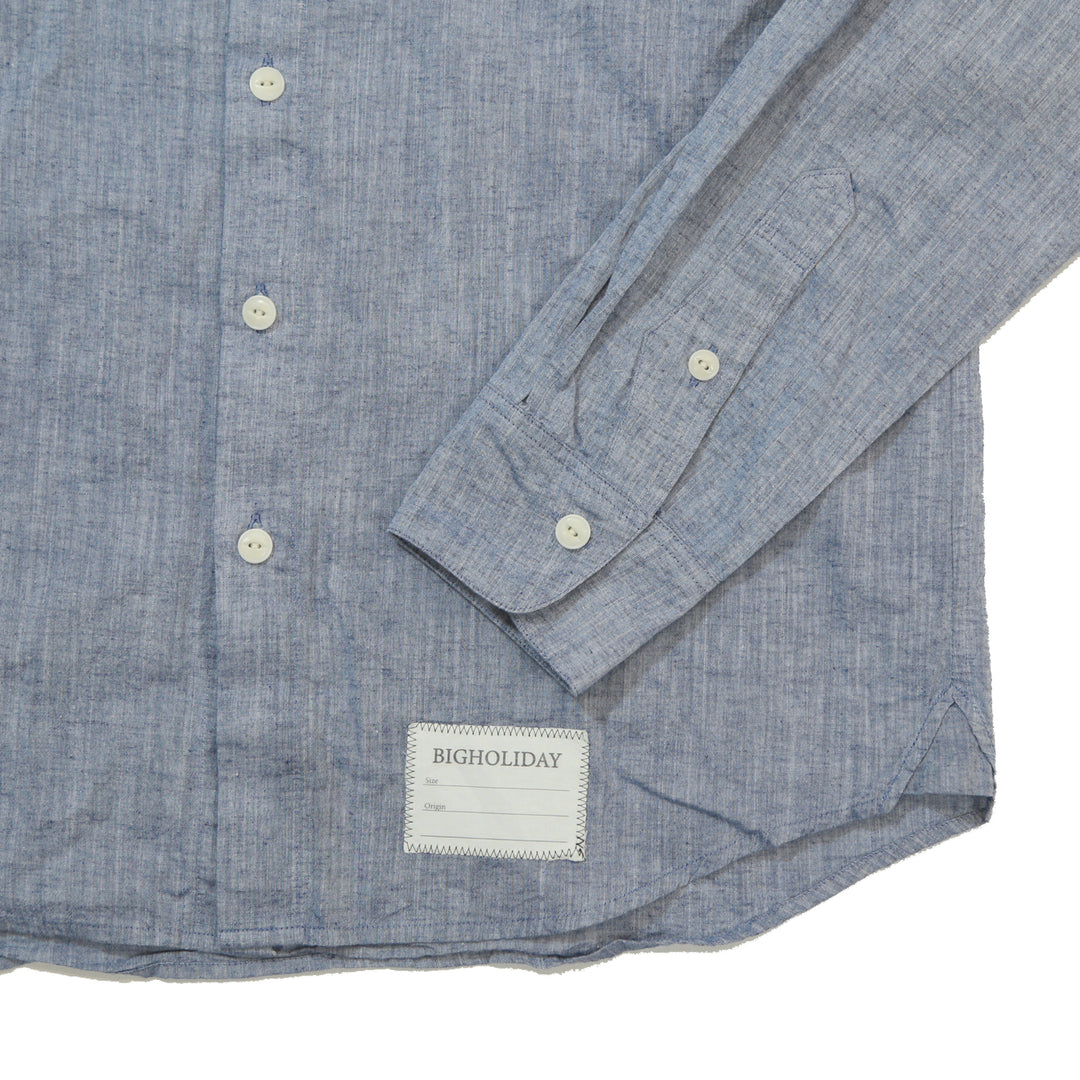 COTTON LINEN CHAMBRAY SHIRTS／ NAVY