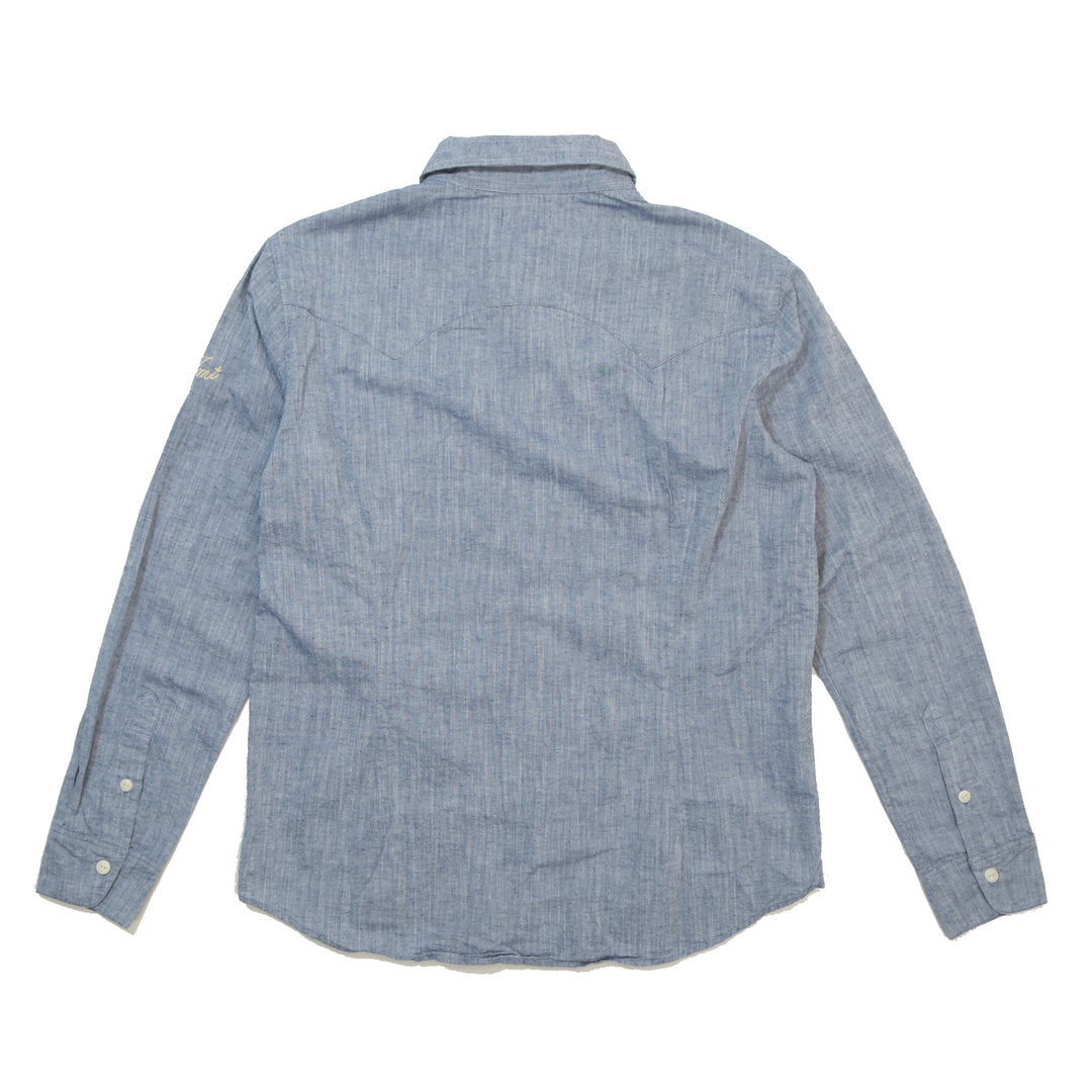 COTTON LINEN CHAMBRAY SHIRTS／ NAVY