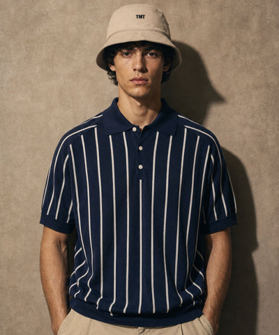 DRY KNIT STRIPE POLO SHIRTS／NAVY
