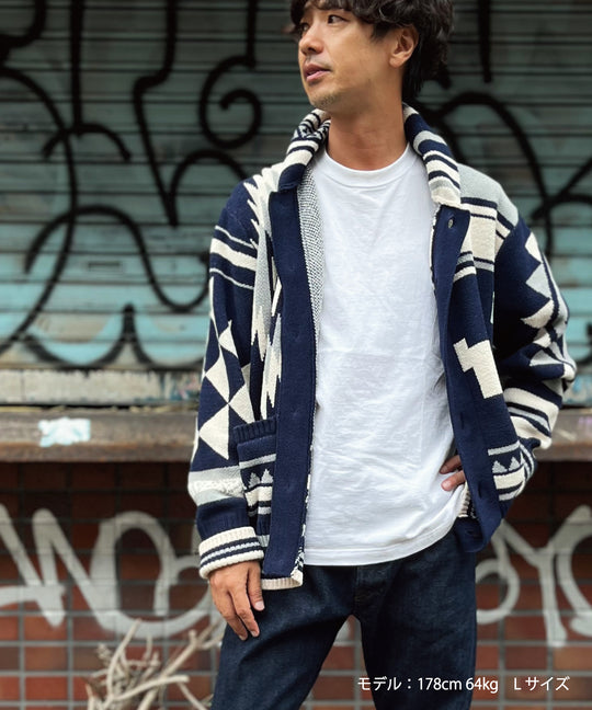 NATIVE KNIT CARDIGAN／NAVY