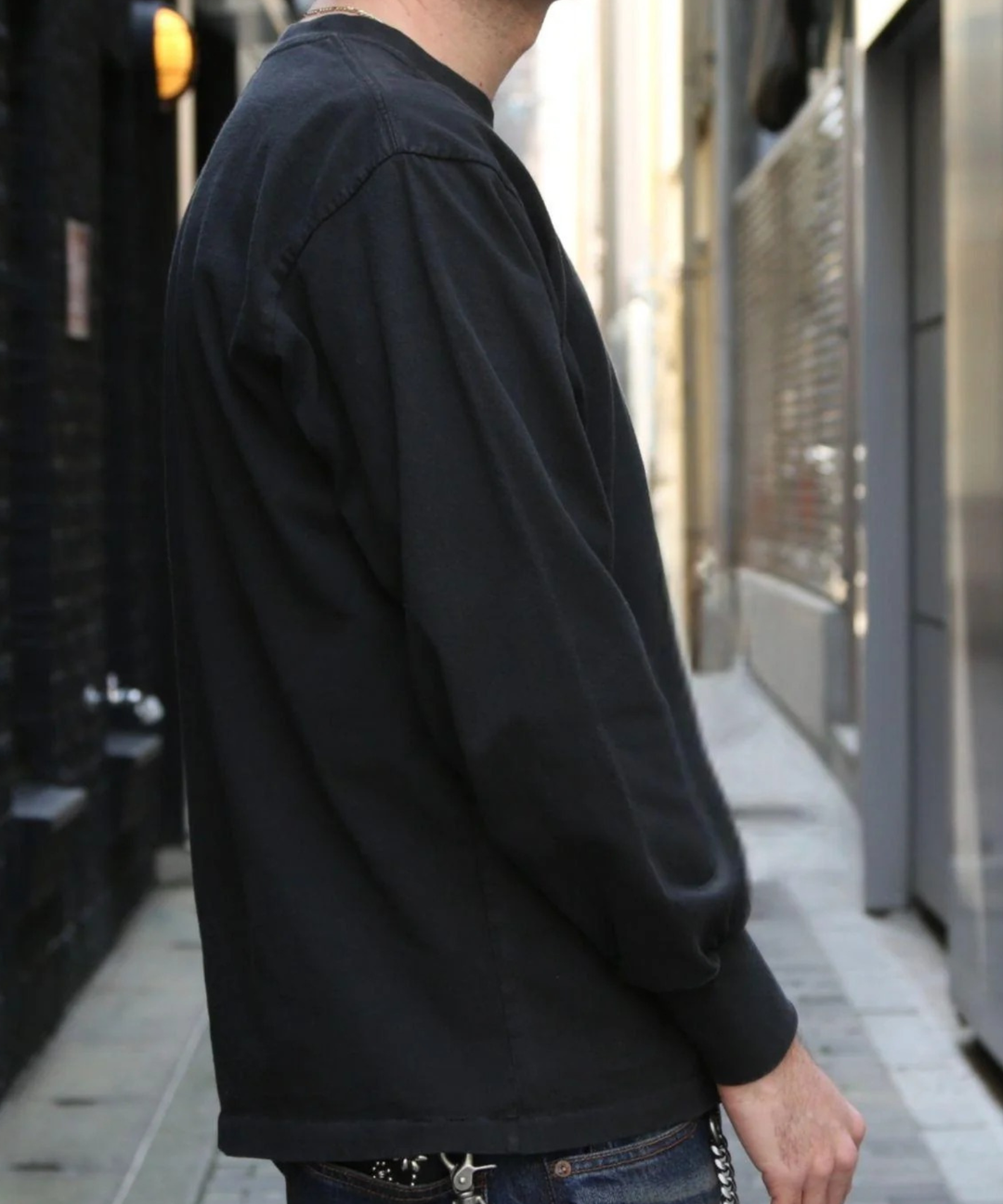 DRY COTTON JERSEY EMBROIDERY L/STEE／BLACK