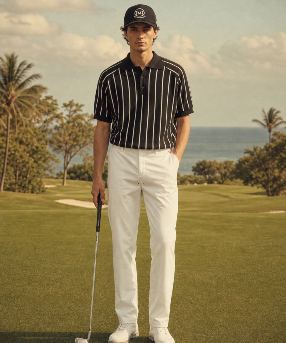 DRY KNIT STRIPE POLO SHIRTS／BLACK