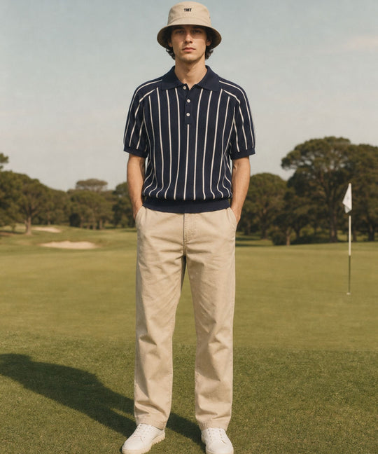 DRY KNIT STRIPE POLO SHIRTS／NAVY