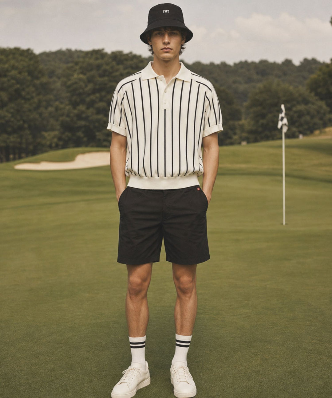 DRY KNIT STRIPE POLO SHIRTS／WHITE