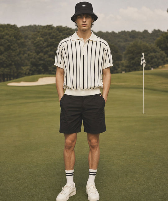 DRY KNIT STRIPE POLO SHIRTS／WHITE