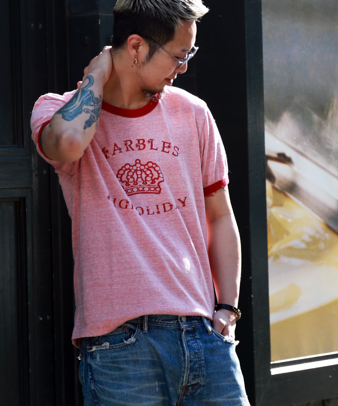 TMT×Marbles S/S RINGER T-SHIRTS(MARBLES BIGHOLIDAY) / PINK