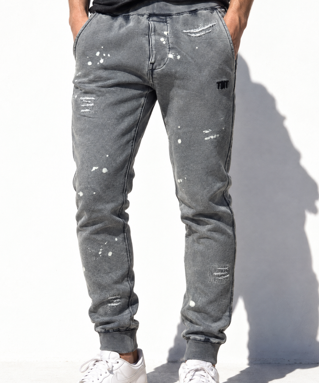 DAMAGED SLIM SWEAT PANTS