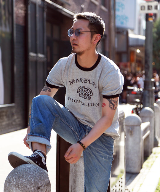 TMT×Marbles S/S RINGER T-SHIRTS(MARBLES BIGHOLIDAY) / TOP GRAY
