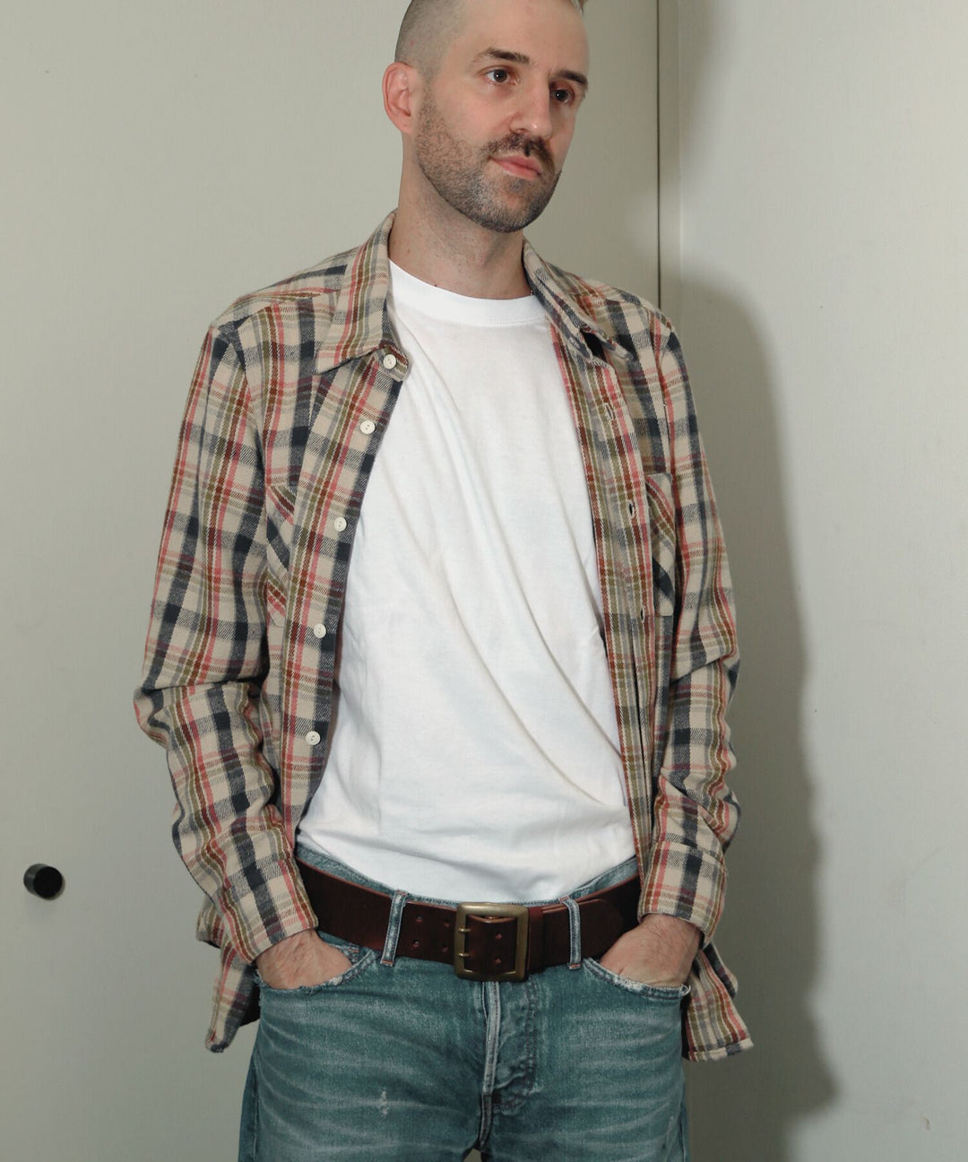 Heavy flannel Check Shirts ／ IVORY
