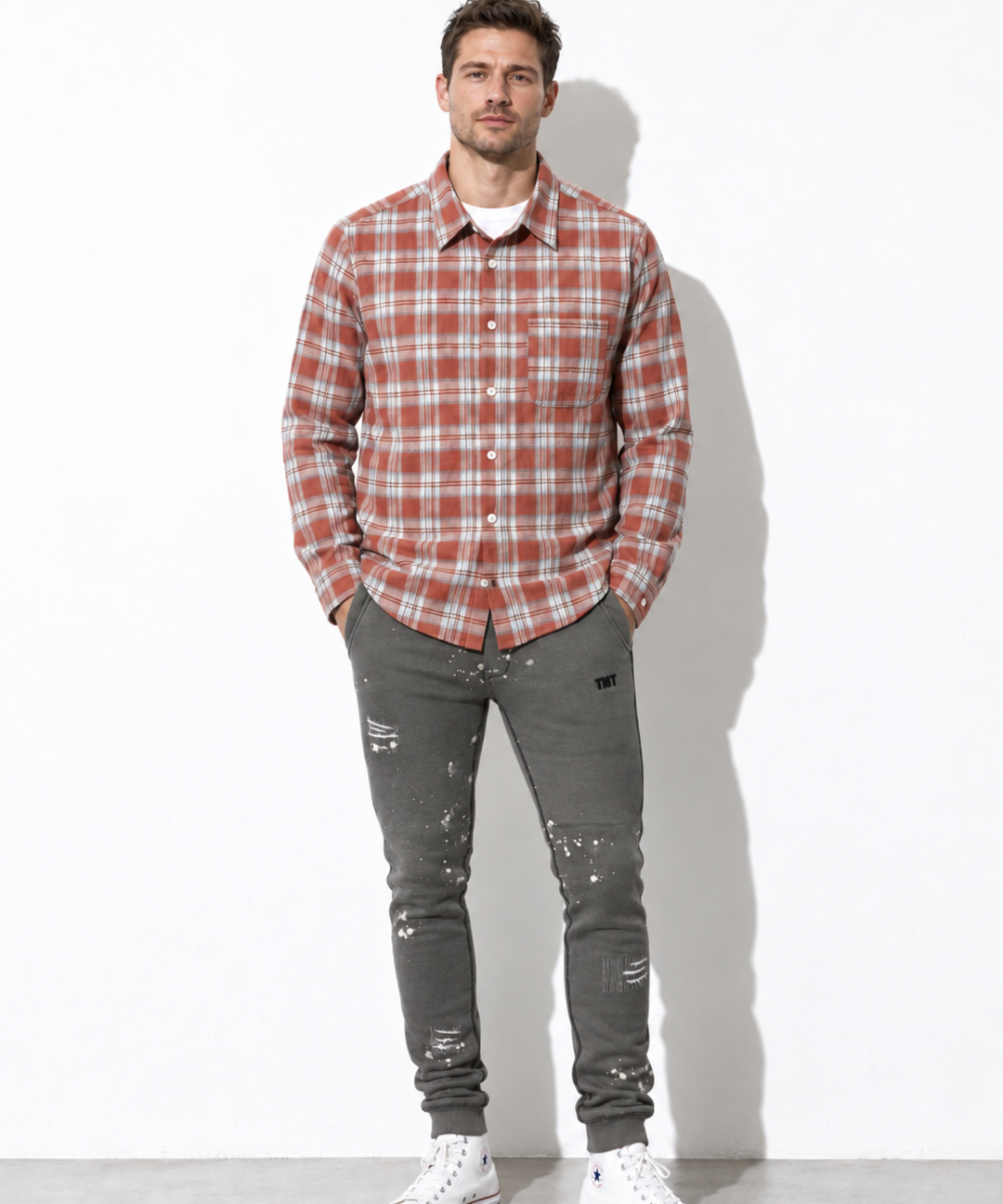 DAMAGED SLIM SWEAT PANTS