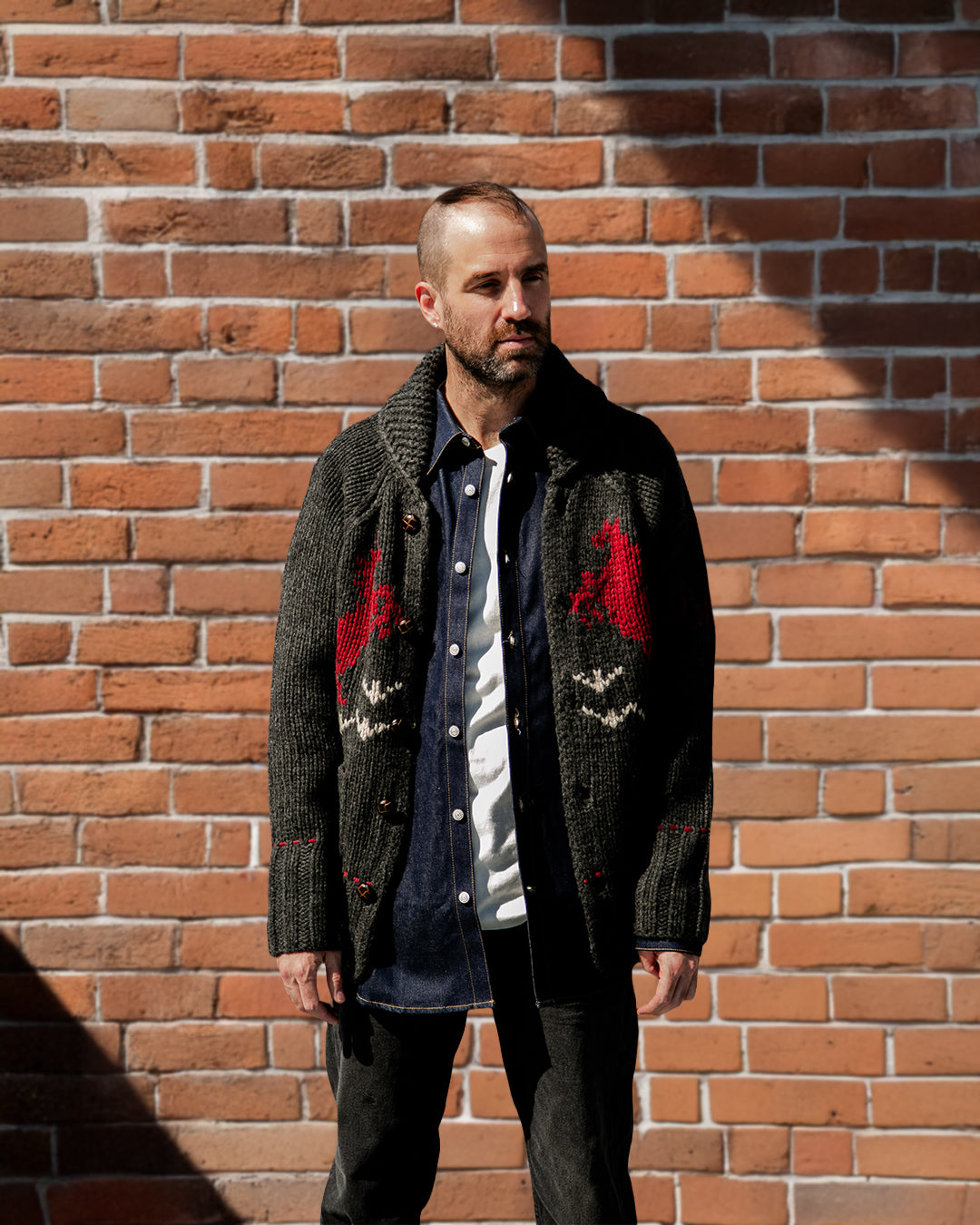 ROUGH GAUGE COWICHAN CARDIGAN／ BLACK