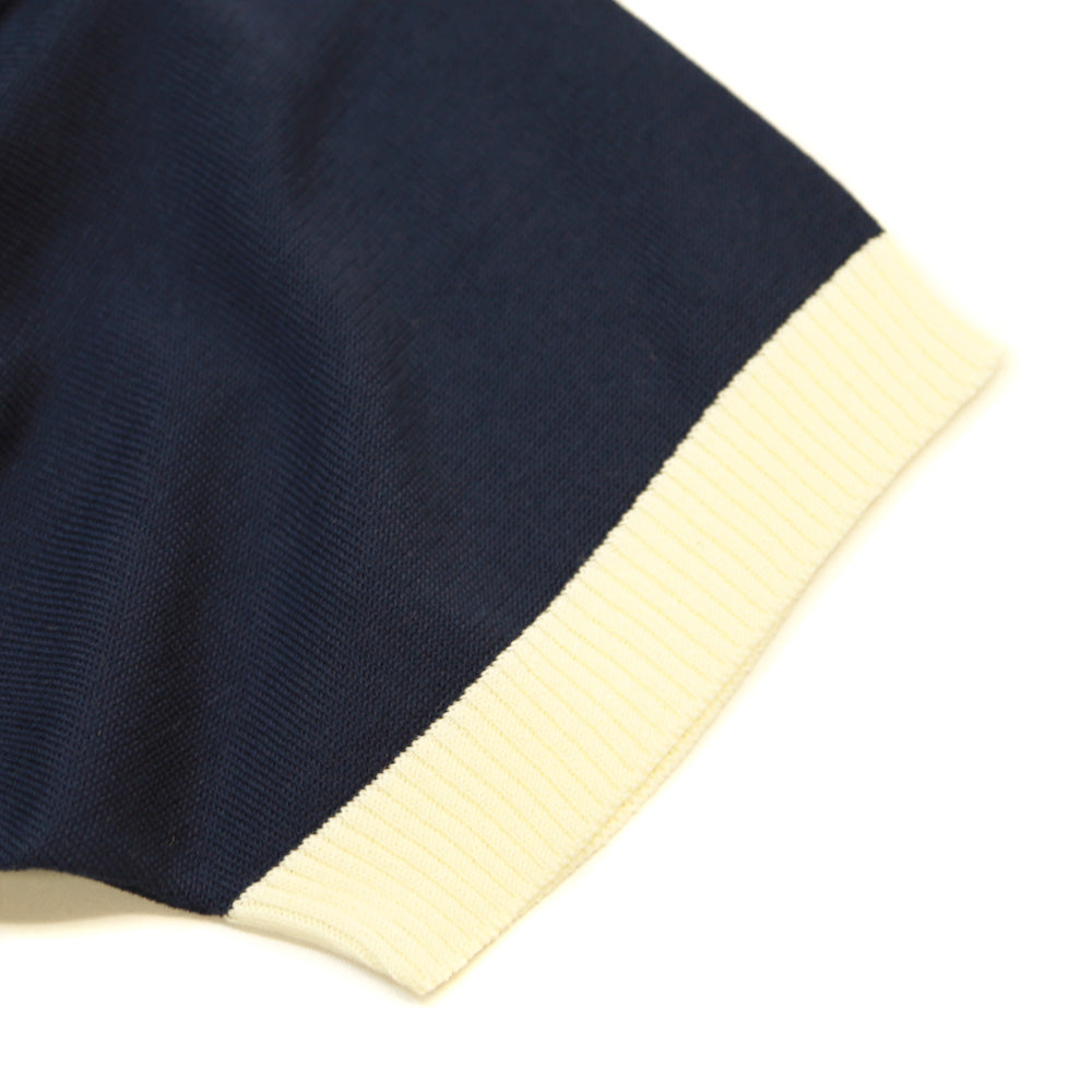 WIDE COLLAR KNIT POLO SHIRT / NAVY