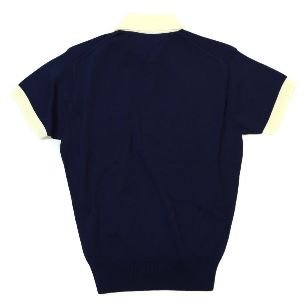 WIDE COLLAR KNIT POLO SHIRT / NAVY