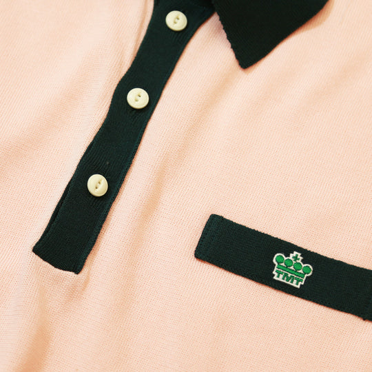 WIDE COLLAR KNIT POLO SHIRT / PINK