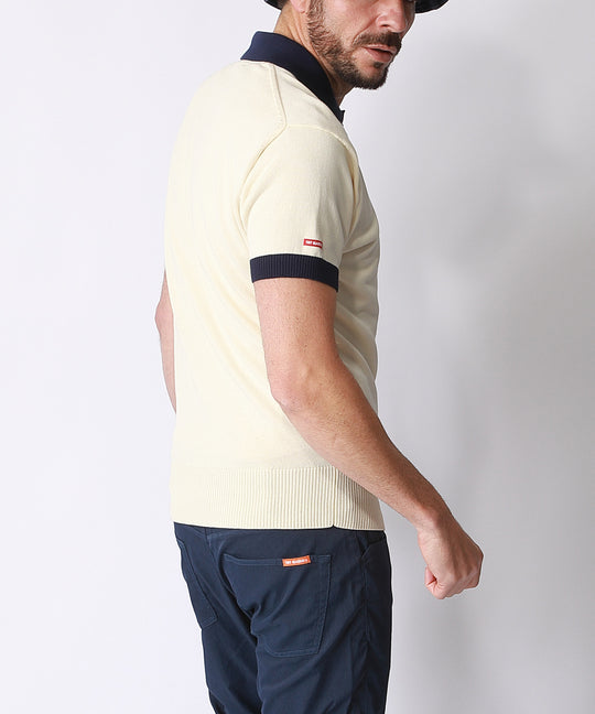 WIDE COLLAR KNIT POLO SHIRT / WHITE