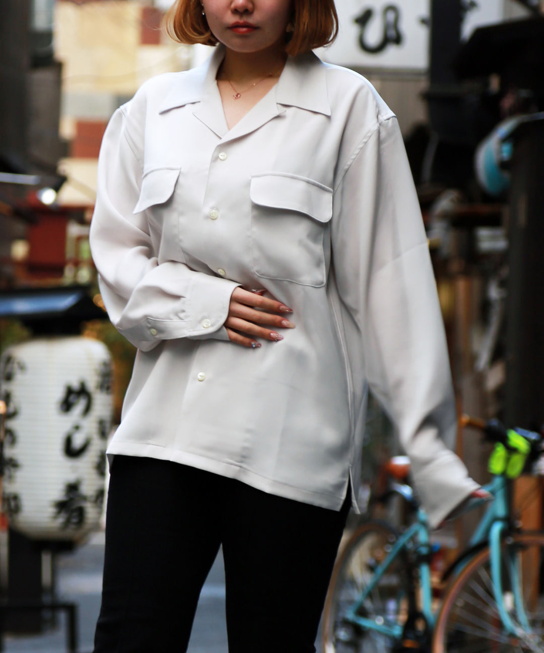 RELAX TWILL OPEN COLLAR SHIRTS / WHITE