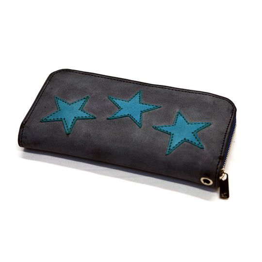 LARGE ROUND ZIP WALLET(STAR)／ ターコイズ